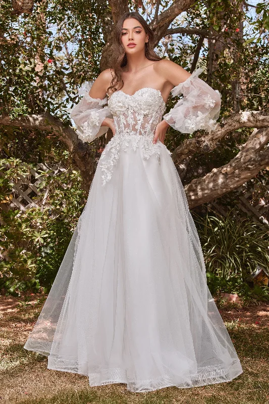 cocktail dresses with off-shoulder necklines for feminine charm --Bridal 3D Floral Corset Gown by Cinderella Divine CD962W