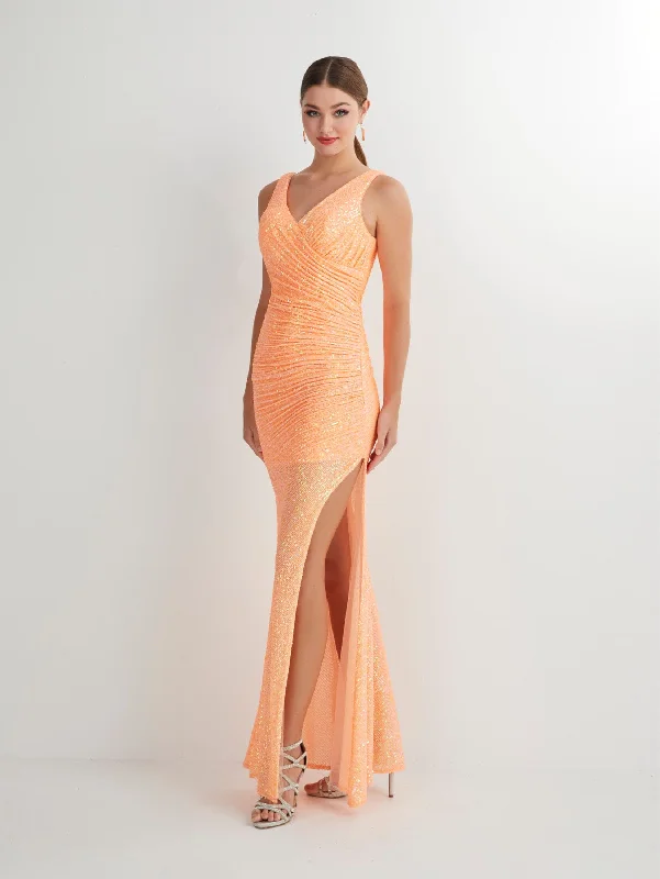 cocktail dresses with satin bows for elegant detail --Fitted Sequin Sleeveless Slit Gown by Studio 17 12903
