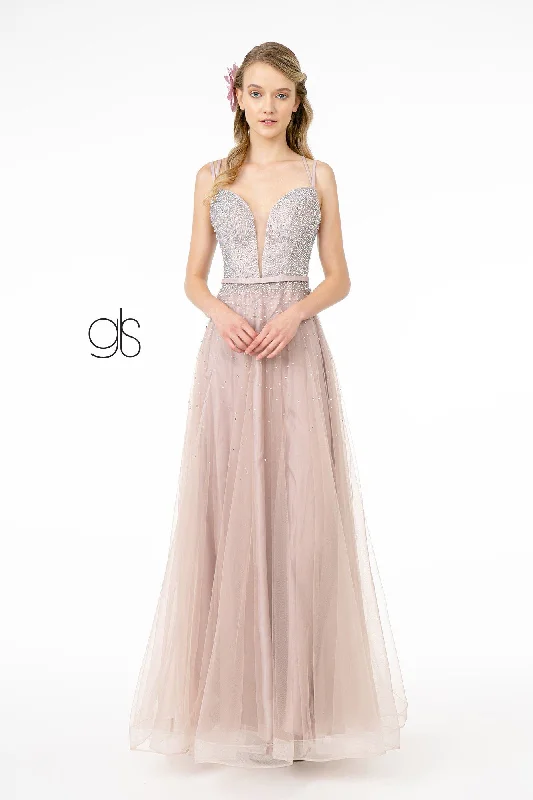 cocktail dresses with chiffon skirts for flowy movement --Long Sweetheart Dress with Beaded Bodice by Elizabeth K GL2892