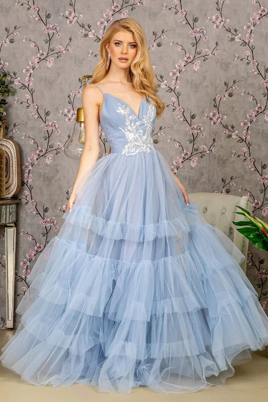 Trendy wedding guest dresses for casual weddings -Beaded Sleeveless Tiered Ruffled Gown by GLS Gloria GL3452