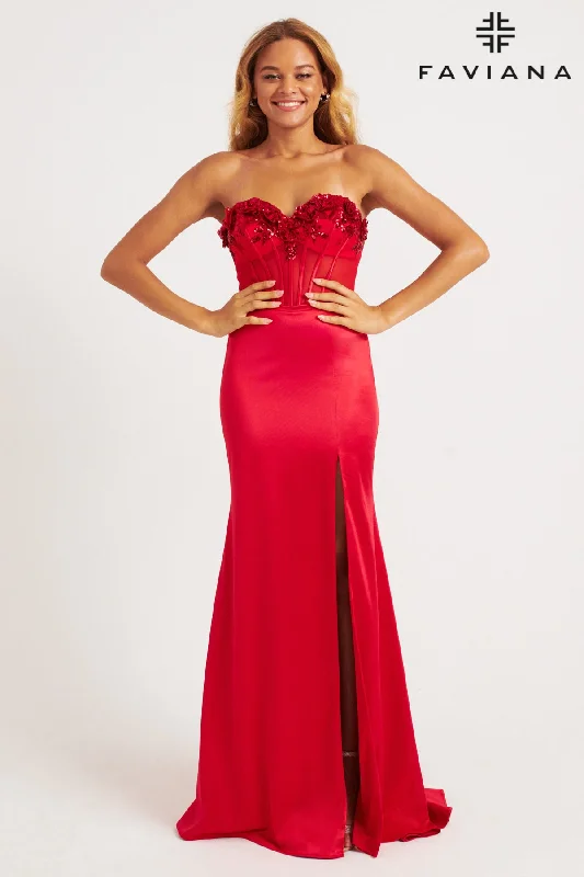 cocktail dresses with beaded bodices for sparkle --Rosette Satin Strapless Gown by Faviana 11248