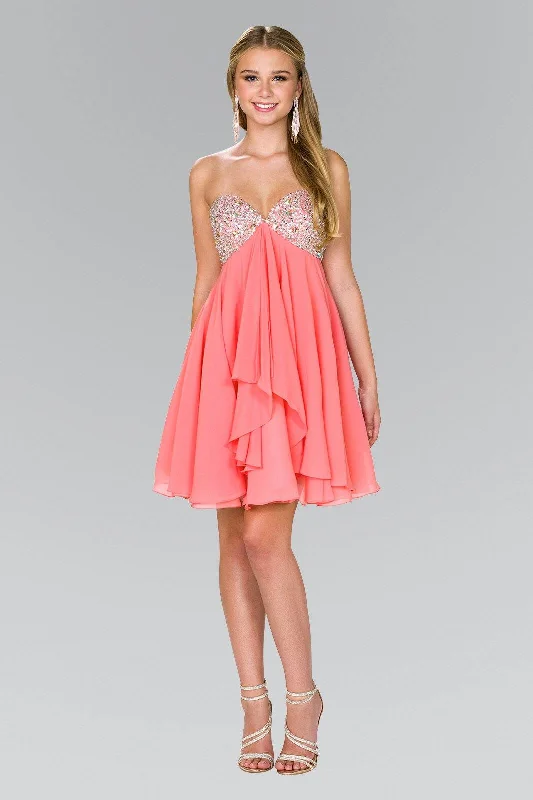 Unique cocktail dresses with intricate designs -Short Chiffon Dress with Jeweled Bodice by Elizabeth K GS1142