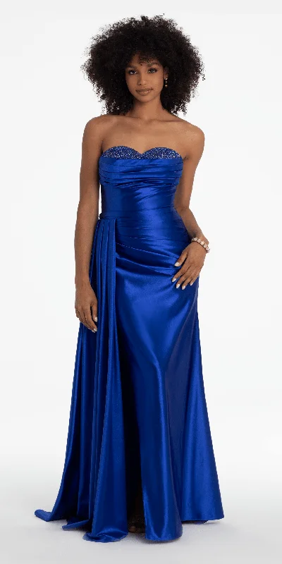 formal dresses for bridesmaids in pastel shades and lace --Sweetheart Sparkle Stretch Satin Column Dress with Side Drape