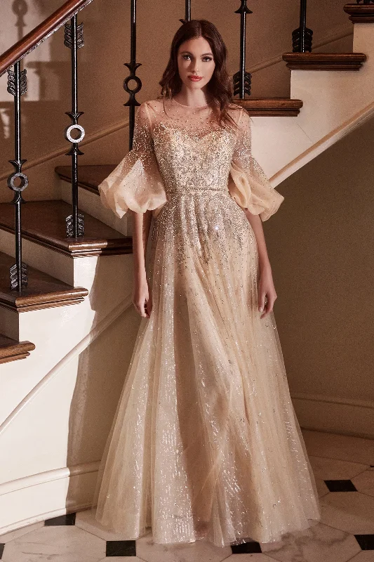 Wedding guest dresses for luxurious weddings with grand venues -Puff Mid-Sleeve Tulle Gown by Cinderella Divine B703