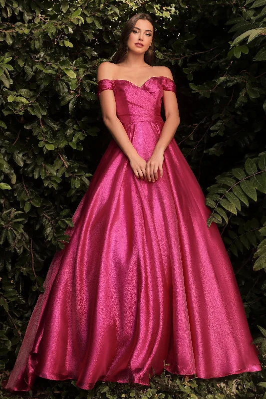 Wedding guest dresses with vintage-inspired designs for a retro look -Off Shoulder Organza Gown by Cinderella Divine J822