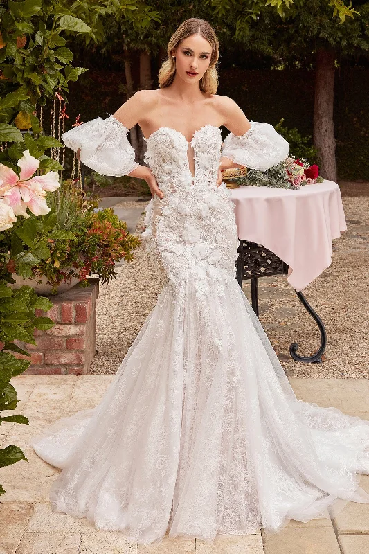 cocktail dresses with metallic thread for shimmer --Strapless Lace Mermaid Wedding Gown by Ladivine CDS434W