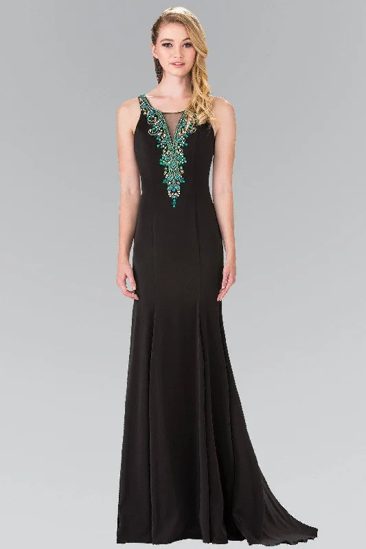 cocktail dresses with cutout backs for bold style --Long Beaded Illusion Jersey Dress by Elizabeth K GL2310