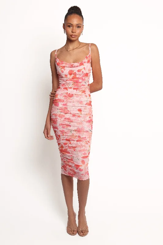 Vibrant red party dresses for holiday celebrations -Tempest Midi Dress - Pink Floral