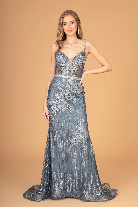 Wedding guest dresses with an empire waist for a classic look -Fitted Long Glitter Print Dress by Elizabeth K GL2889