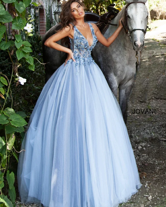 formal dresses with floral prints for garden weddings --Tulle Sleeveless A-line Gown by Jovani 3110