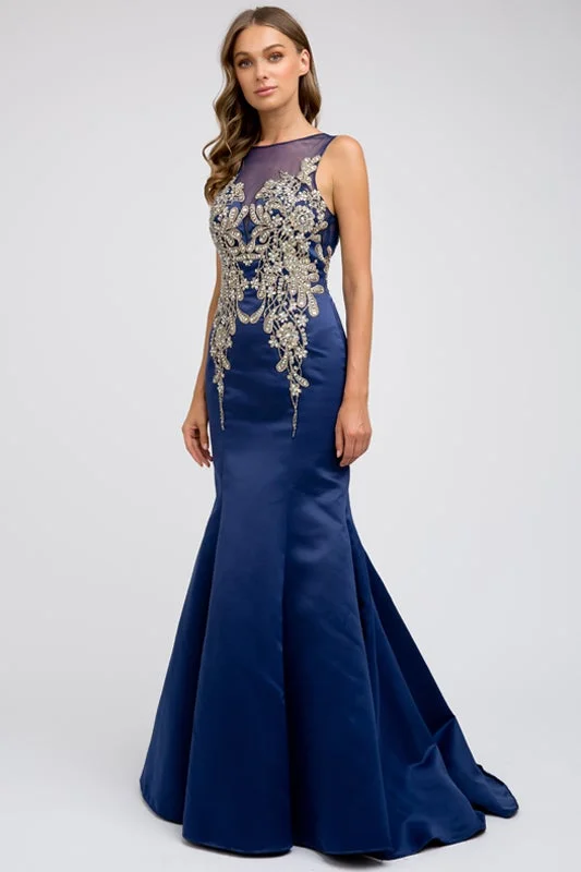 cocktail dresses with wrap fronts for flattering fit --Embellished Sleeveless Mermaid Gown by Juliet 623