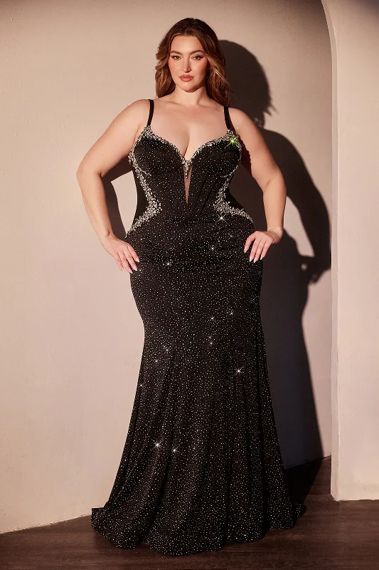 cocktail dresses with high-low skirts for trendy looks --Plus Size Beaded Jersey Gown by Ladivine CM365C