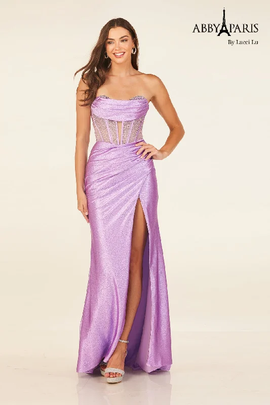 plus size cocktail dresses with long sleeves for winter parties --Beaded Strapless Slit Gown by Abby Paris 90311