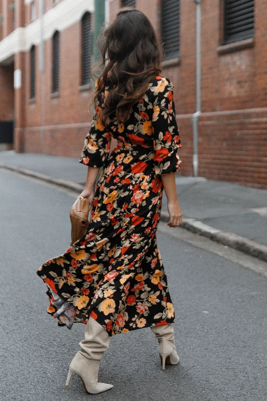 Spring dresses with sequin accents for a party-ready style -Ruana Maxi Dress - Black Floral