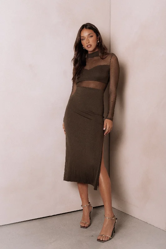 cocktail dresses with sequin skirts for party nights --Farrow Long Sleeve Midi Dress - Olive