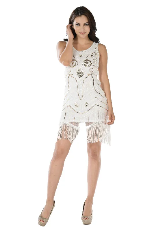 Affordable cocktail dresses for budget-conscious shoppers -Short Sequined Flapper Fringe Dress by Poly USA 7848