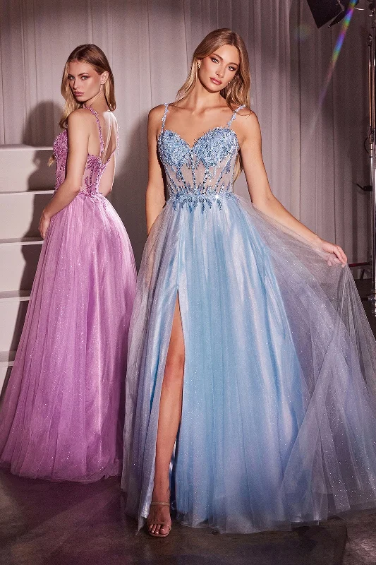 Best dresses for wedding guests attending a formal reception -Applique Sleeveless A-line Slit Gown by Ladivine CD0234