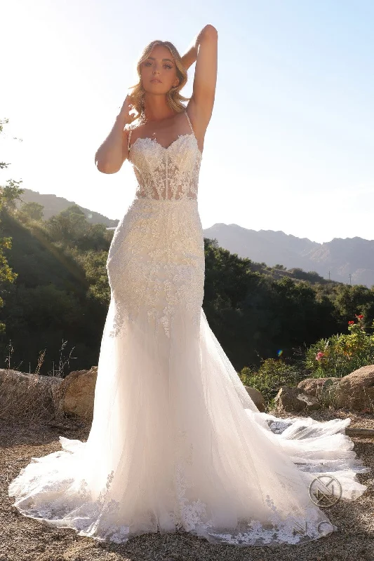 cocktail dresses with lace trims for delicate accents --Applique Sleeveless Bridal Mermaid Dress by Nox Anabel JE1014L