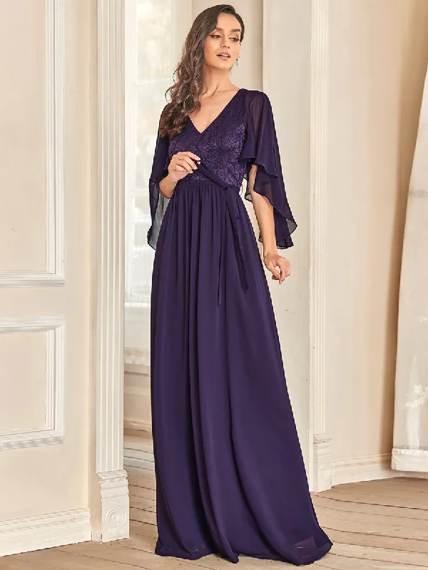 Colorful cocktail dresses for tropical events -Wholesale Deep V Neck Evening Dress with Lace