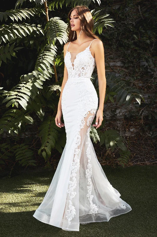Wedding guest dresses with classic fit-and-flare silhouettes -Illusion Mermaid Bridal Gown by Cinderella Divine CD937W