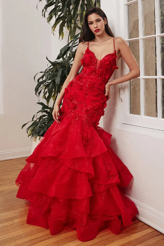 Trendy wedding guest dresses for boho-themed weddings -3D Floral Tiered Mermaid Dress by Ladivine CM329