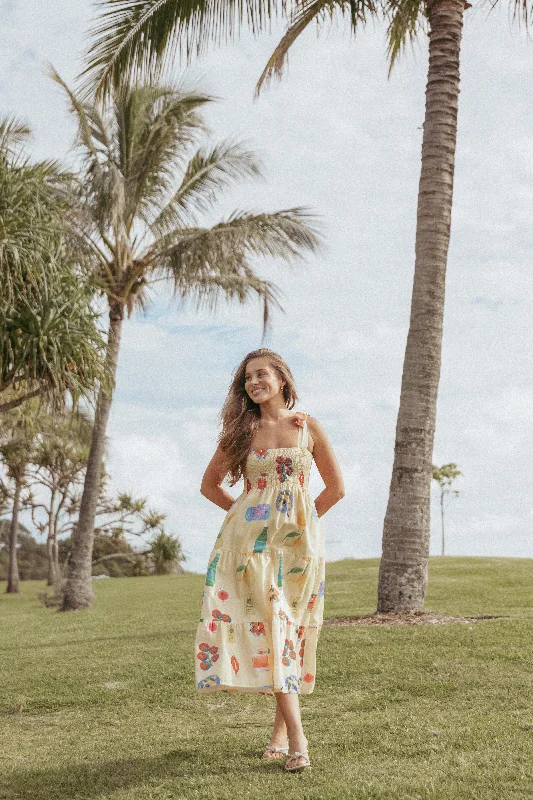 Chic black dress options for cocktail events -Sarelle Midi Dress - Yellow Pasta Print