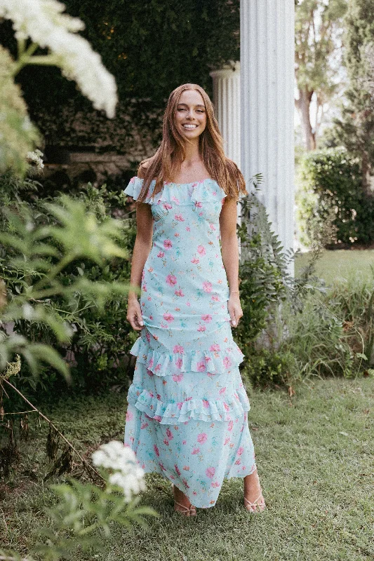 cocktail dresses with chiffon overlays for softness --Irelynn Maxi Dress - Blue Floral