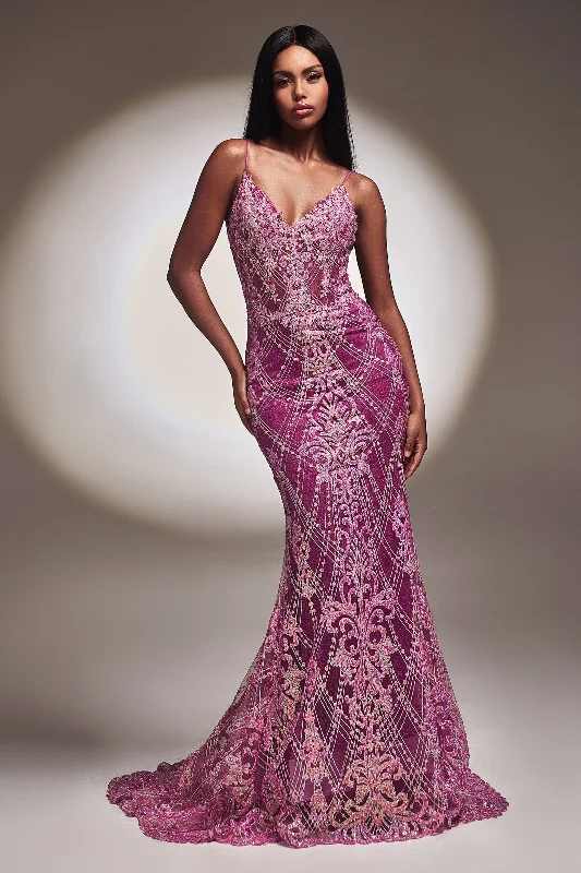 plus size cocktail dresses with long sleeves for winter parties --Glitter Print Mermaid Gown by Ladivine CC2168