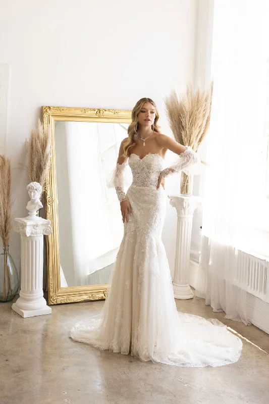 Elegant wedding guest dresses with satin fabric for a polished finish -Puff Sleeve Strapless Bridal Gown by Abby Lane 97184
