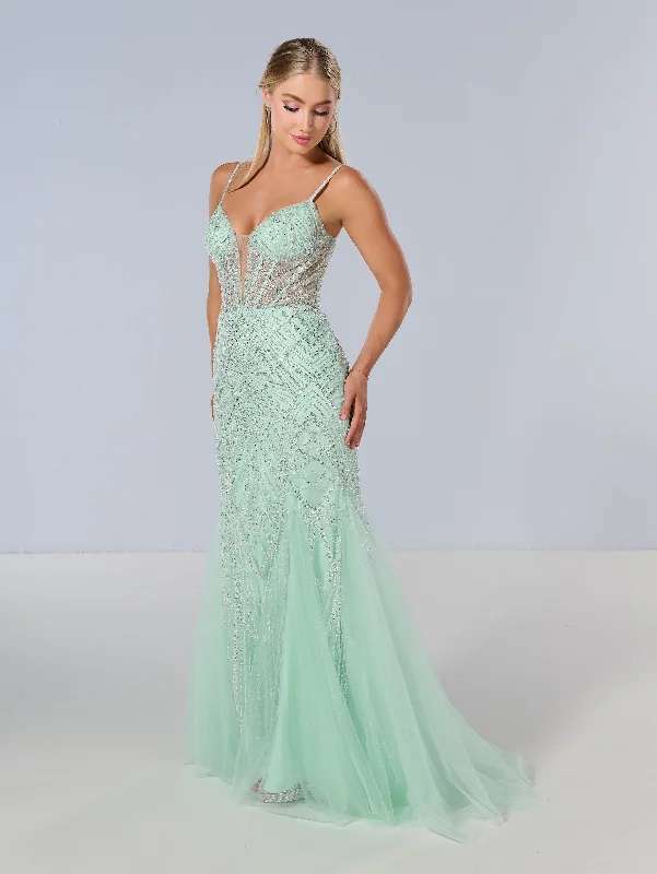 formal dresses for petite women with empire waist --Beaded Sleeveless Mermaid Dress by Tiffany Designs 16218