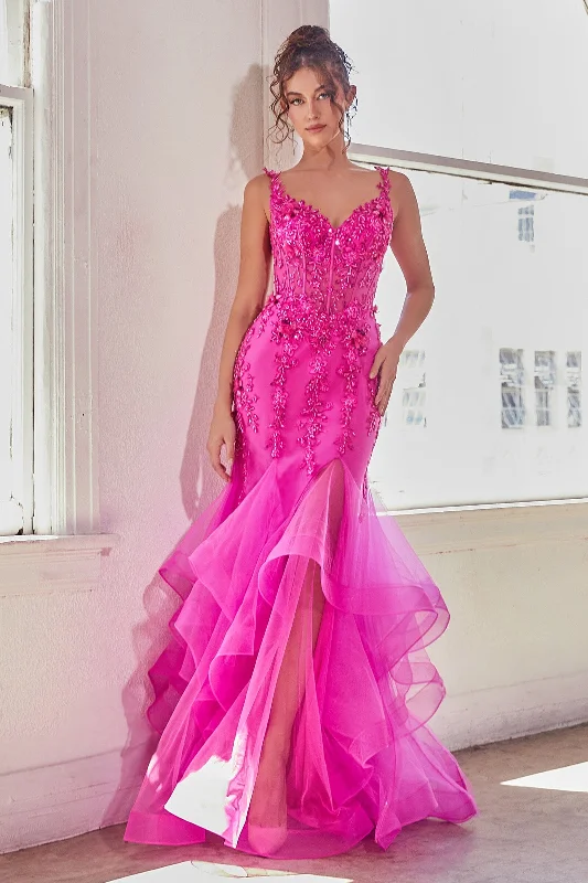 cocktail dresses with high-low skirts for trendy looks --Beaded Sleeveless Ruffled Mermaid Dress by Ladivine CD331