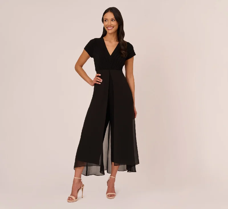 Simple yet elegant spring dresses for an effortless look -Cropped Jumpsuit With Pintuck Bodice In Black