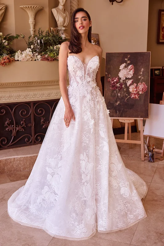 Elegant wedding guest dresses that suit all skin tones -3D Floral Strapless A-line Bridal Gown by Ladivine WL034