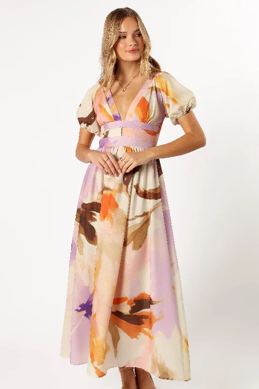 formal dresses with high necklines for modest fashion lovers --Christoff Maxi Dress - Floral