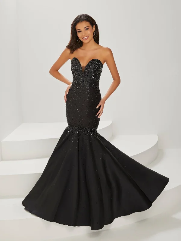 cocktail dresses with embroidered sleeves for elegance --Heat Stone Strapless Mermaid Dress by Tiffany Designs 16930
