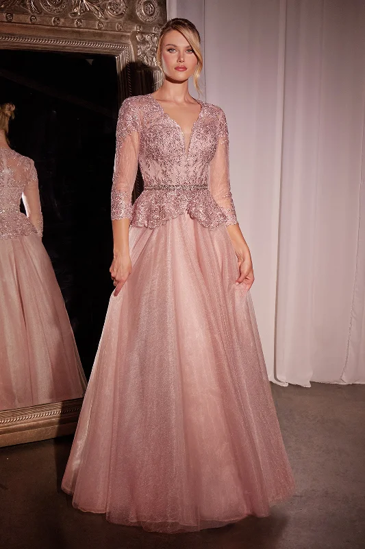 Trendy wedding guest dresses for modern bridesmaids -Applique 3/4 Sleeve A-line Gown by Ladivine CD789