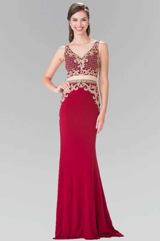 cocktail dresses with puffed sleeves for vintage flair --Mock Two-Piece V-Neck Embroidered Dress by Elizabeth K GL2334