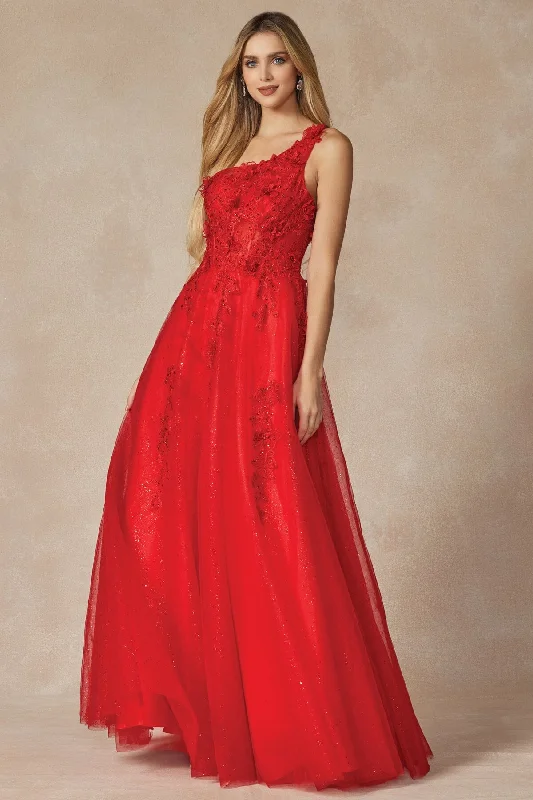 cocktail dresses with open backs for summer parties --3D Floral One Shoulder A-line Gown by Juliet 298