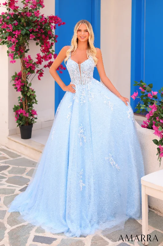 formal dresses with halter necks for summer galas --Applique Sleeveless A-line Gown by Amarra 88219