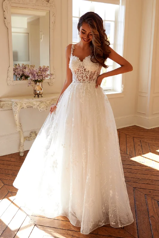 cocktail dresses with chiffon skirts for flowy movement --Applique Sleeveless A-line Bridal Gown by Juliet JT2495AW