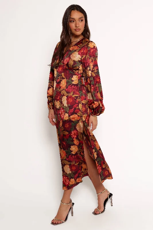 Perfect wedding guest dresses for evening cocktail receptions -Zimmer Long Sleeve Maxi Dress - Sangria Bloom