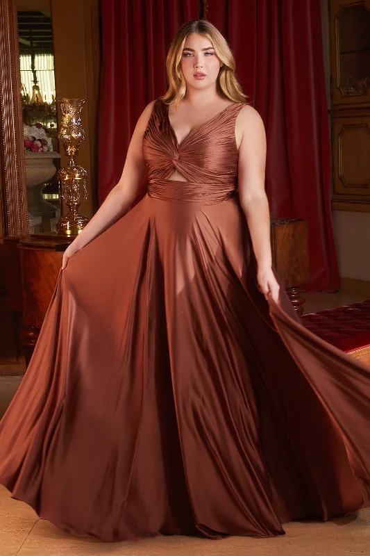 bridesmaid dresses with satin fabric for smooth finish --Plus Size Satin Sleeveless Keyhole Gown by Ladivine 7497C