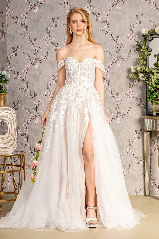 Affordable wedding guest dresses for budget-conscious buyers -Off Shoulder A-line Slit Bridal Gown by GLS Gloria GL3429