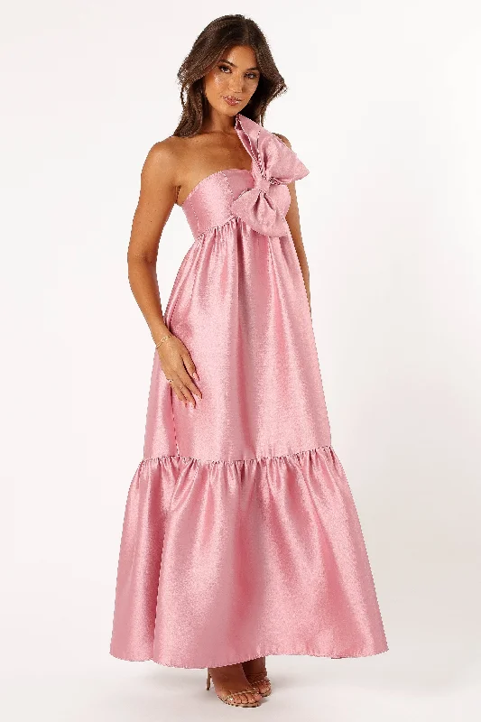 bridesmaid dresses with pockets for convenience and style --Betina Bow Front Maxi Dress - Dusty Rose