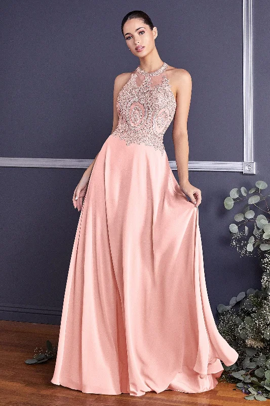 Short wedding guest dresses that are perfect for afternoon events -Applique Long Illusion Dress by Cinderella Divine UJ0120