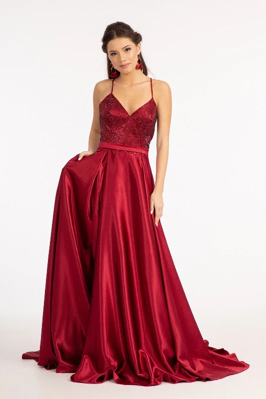 cocktail dresses with halter tops for chic style --Beaded Satin A-line Gown by Elizabeth K GL3040