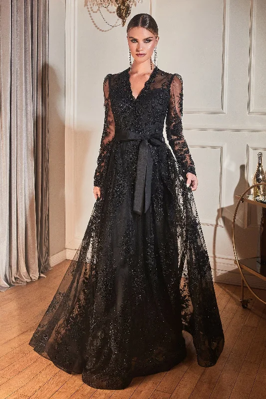 Wedding guest dresses with minimalist patterns for understated elegance -Embellished Long Sleeve Gown by Cinderella Divine CD233 - Outlet