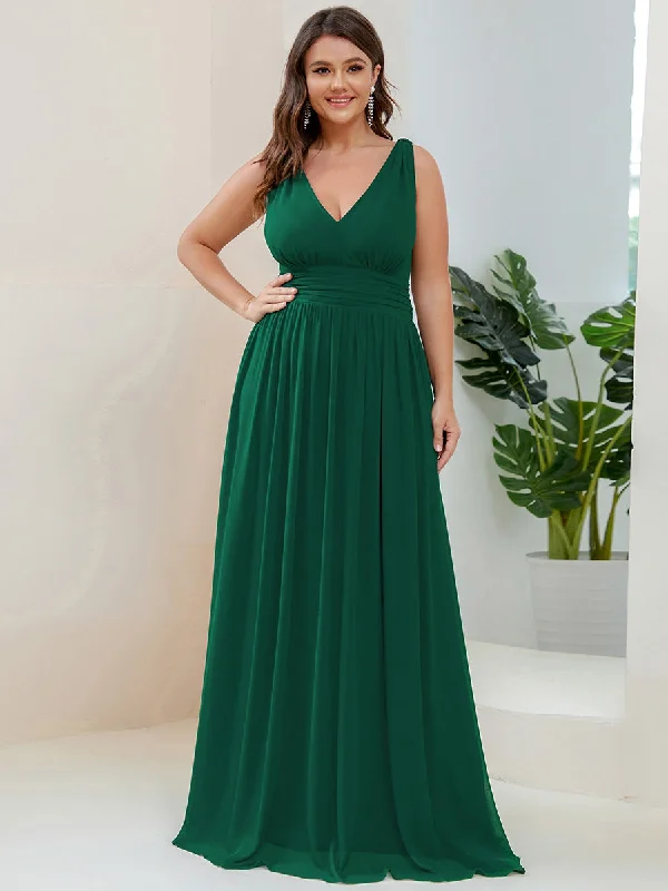 Dresses for formal events and cocktails -Double V-Neck Maxi Long Wholesale Plus Size Evening Dresses
