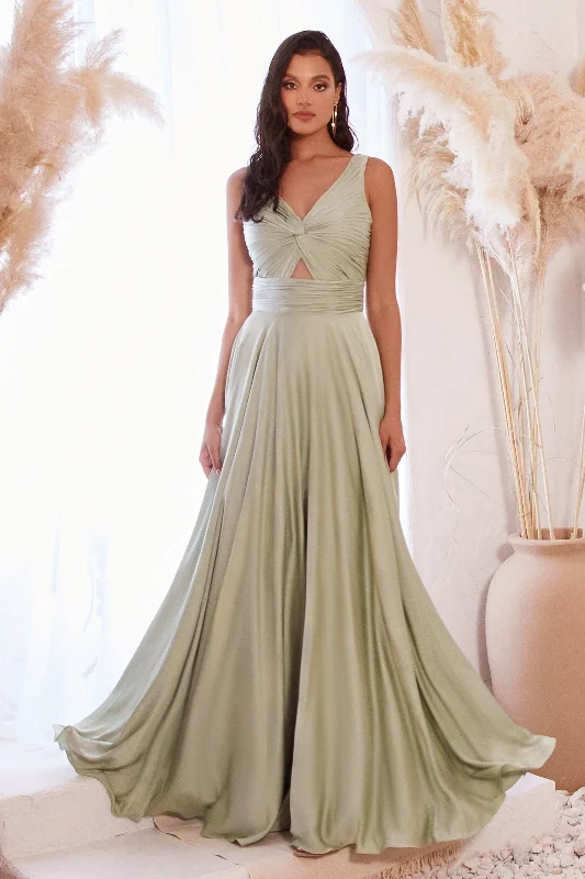 bridesmaid dresses with satin belts for waist definition --Long Satin Sleeveless Keyhole Dress by Ladivine 7497