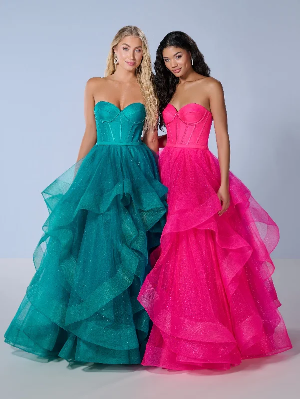 cocktail dresses with floral prints for spring events --Strapless Layered A-line Gown by Tiffany Designs 16245